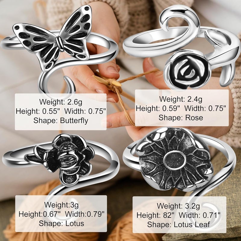 Hotlea Store 4 Pieces Crochet Ring for Finger Adjustable Yarn Tension Rings for Crocheting Yarn Guide Knitting Rings Crochet Tools - Image 4
